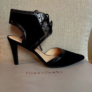 Black genuine suede heels.